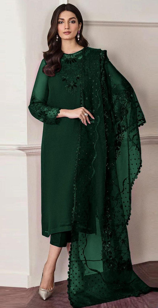 3 Pcs Women's Unstitched Chiffon Embroidered Suit