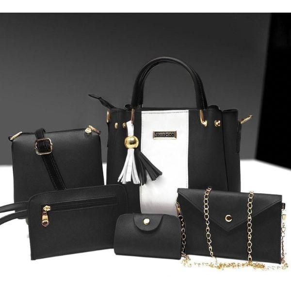 Stylish Women's PU Leather Hand Bag Set - 5 Pcs