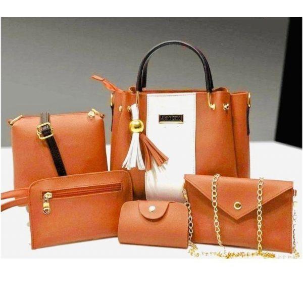 Stylish Women's PU Leather Hand Bag Set - 5 Pcs