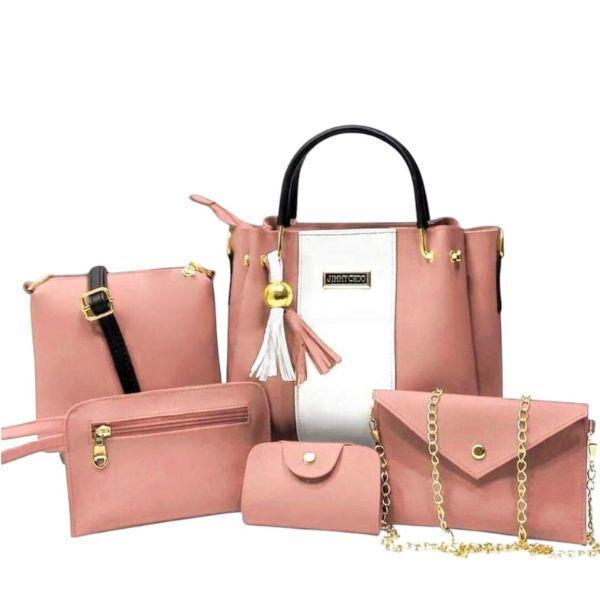 Stylish Women's PU Leather Hand Bag Set - 5 Pcs